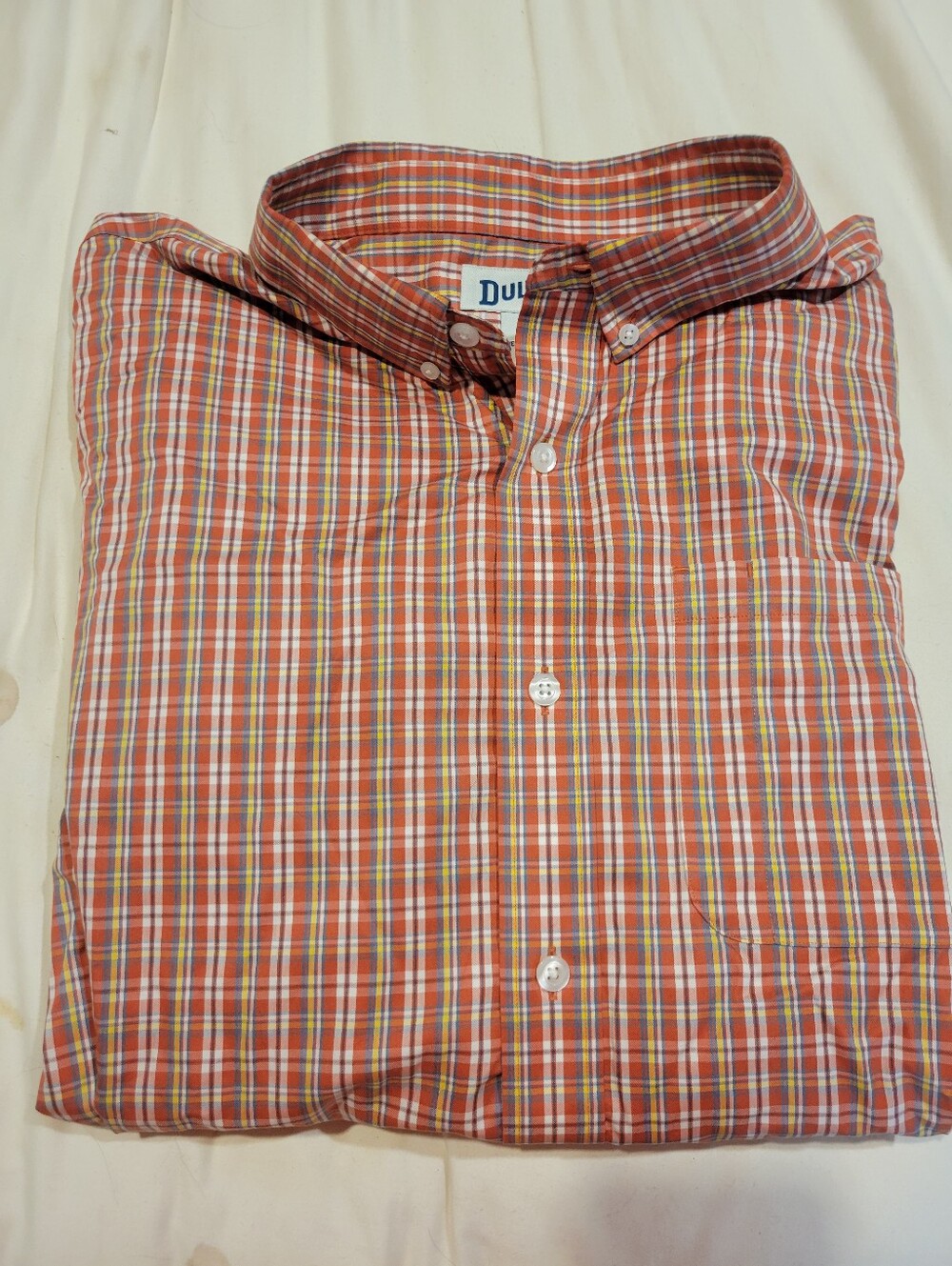 Duluth Trading Company Long Sleeve Plaid Shirt Orange Red Checked Mens Size XL